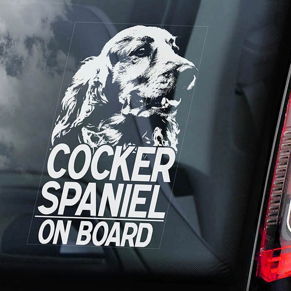 Cocker Spaniel on Board - Car Window Sticker -  English Dog Sign Decal -V01