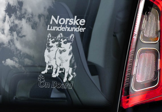 Norsk Lundehunder on Board - Car Window Sticker -  Norwegian Puffin Dog Sign Decal - V03