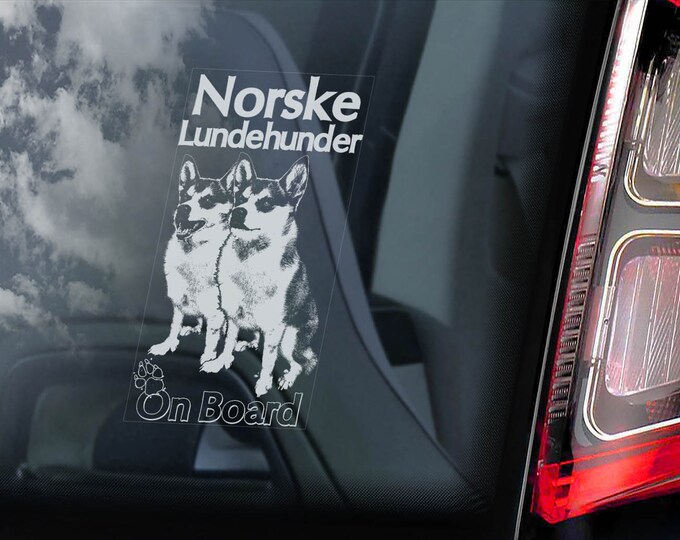 Norsk Lundehunder on Board - Car Window Sticker -  Norwegian Puffin Dog Sign Decal - V03