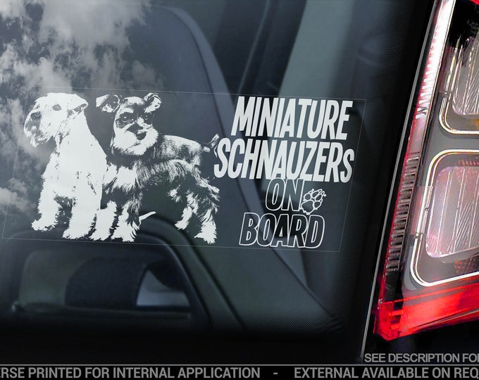 Miniature Schnauzers on Board - Car Window Sticker - Zwergschnauzer Schnauzer Dog Sign Decal - V10