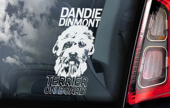 Dandie Dinmont Terrier on Board - Car Window Sticker - Hindlee Dog Sign Gift Decal - V01