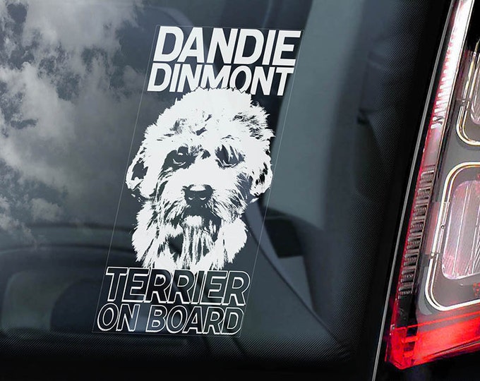 Dandie Dinmont Terrier on Board - Car Window Sticker - Hindlee Dog Sign Gift Decal - V01