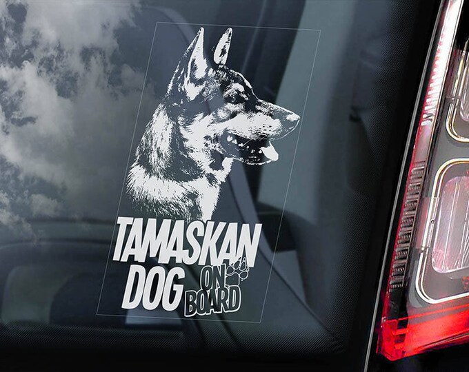 Tamaskan Dog on Board - Car Window Sticker - Tam Husky Sign Decal - V01
