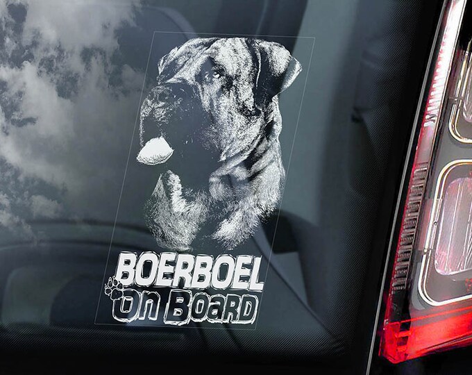 Boerboel on Board - Car Window Sticker - South African Mastiff Dog Sign Decal Art Gift - V02