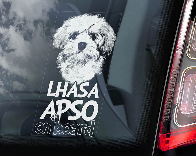 Lhasa Apso on Board - Car Window Sticker - Dog Sign Decal Art Gift - V01