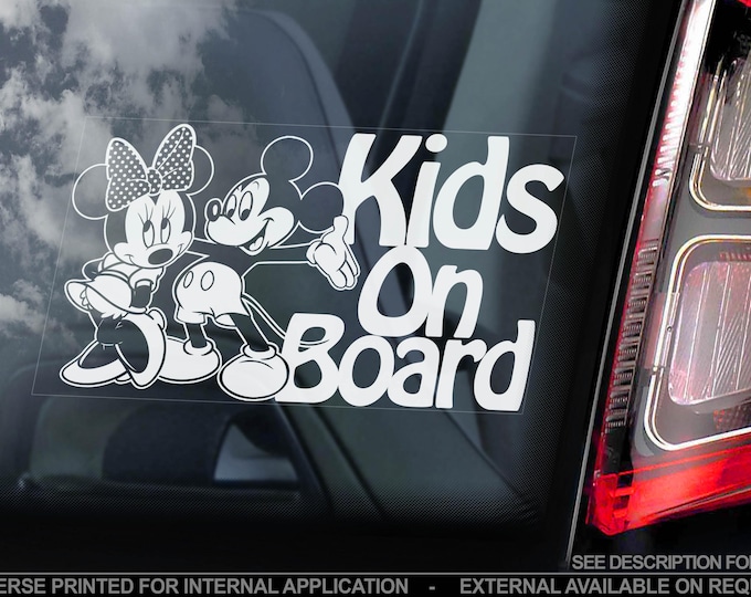 Kids on Board Sticker - Mickey Mouse Car Window Decal Twins Baby Child on Board Design - Personalised CUSTOM NAME/TEXT option