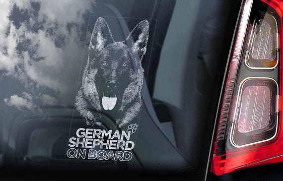 German Shepherd on Board - Car Window Sticker - Black Alsatian K9 Dog Sign Decal -V22