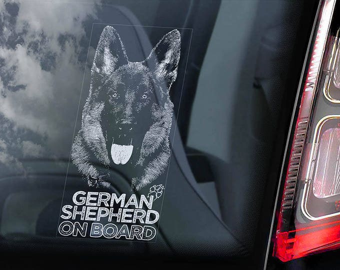 German Shepherd on Board - Car Window Sticker - Black Alsatian K9 Dog Sign Decal -V22