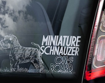 Miniature Schnauzer on Board - Car Window Sticker - Zwergschnauzer Dwarf Dog Sign Decal - V04