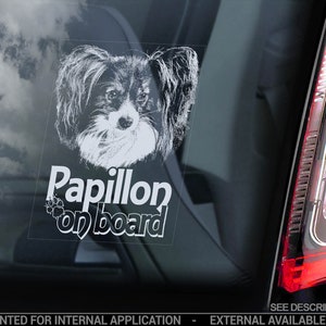 パピヨン・オン・ボード - 車の窓用ステッカー - ファレーヌ・コンチネンタル・トイ・スパニエル犬用サインデカール - V04