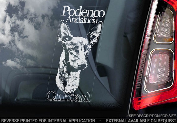 Podenco Andalucia on Board - Car Window Sticker - Canario Ibicenco Hound Dog Sign Decal - V01