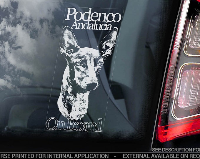 Podenco Andalucia on Board - Car Window Sticker - Canario Ibicenco Hound Dog Sign Decal - V01