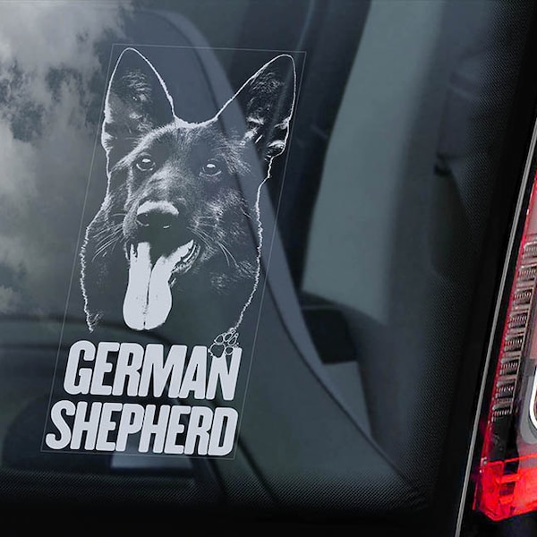 Pastor Alemán a Bordo - Adhesivo para Ventana de Auto - Calcomanía Negra con Signo de Perro Alsaciano K9 - V17