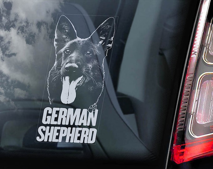 German Shepherd on Board - Car Window Sticker - Black Alsatian K9 Dog Sign Decal -V17