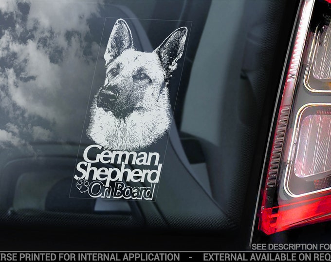 German Shepherd on Board - Car Window Sticker - Security Alsatian K9 Dog Decal Bumper Sign - V25