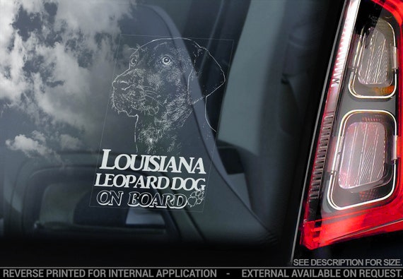 Louisiana Leopard Dog on Board - Car Window Sticker -  Cur Catahoula Hound Sign Decal - V02