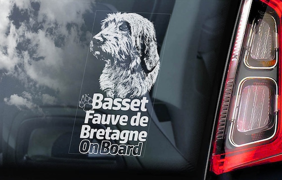 Basset Fauve de Bretagne on Board - Car Window Sticker - Fawn Brittany Dog Sign Decal - V01