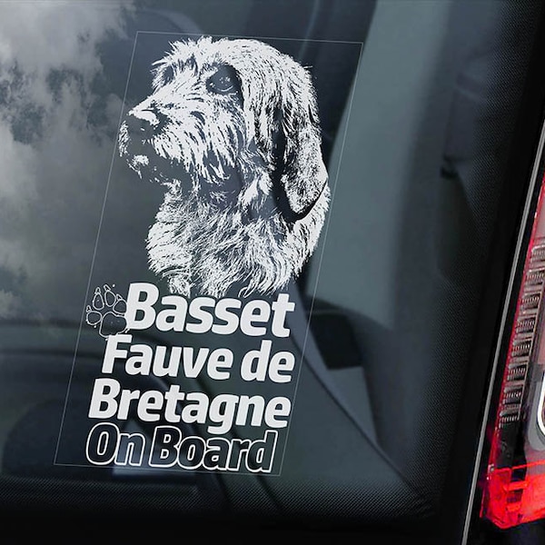 Basset Fauve de Bretagne on Board - Car Window Sticker - Fawn Brittany Dog Sign Decal - V01