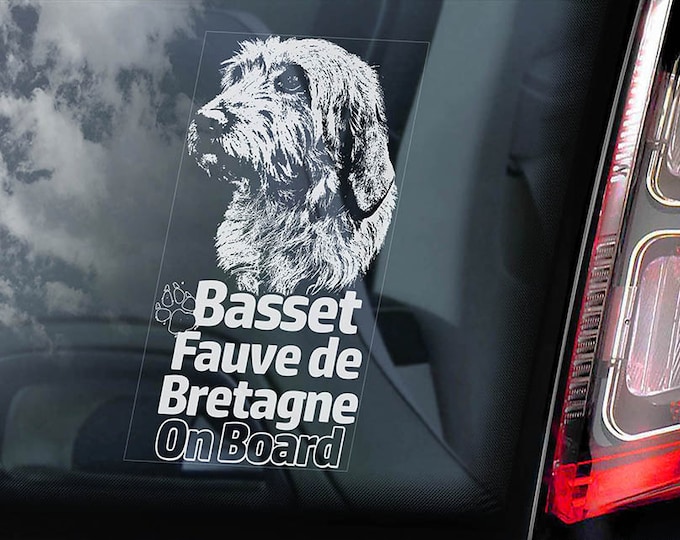 Basset Fauve de Bretagne on Board - Car Window Sticker - Fawn Brittany Dog Sign Decal - V01