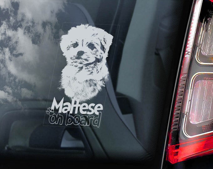 Maltese on Board - Car Window Sticker - Toy Dog Sign Bumper Decal - V01