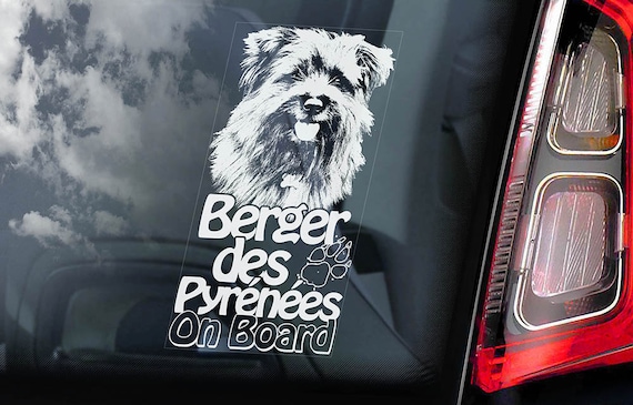 Berger de Pyrenees on Board - Car Window Sticker - Pyrenean Pyrénées Shepherd Dog Sign Decal Art Gift - V04