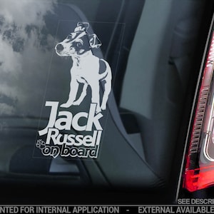 ジャック・ラッセル・オン・ボード - 車の窓用ステッカー - ラッセル・テリア JRT 犬用サインデカール - V04