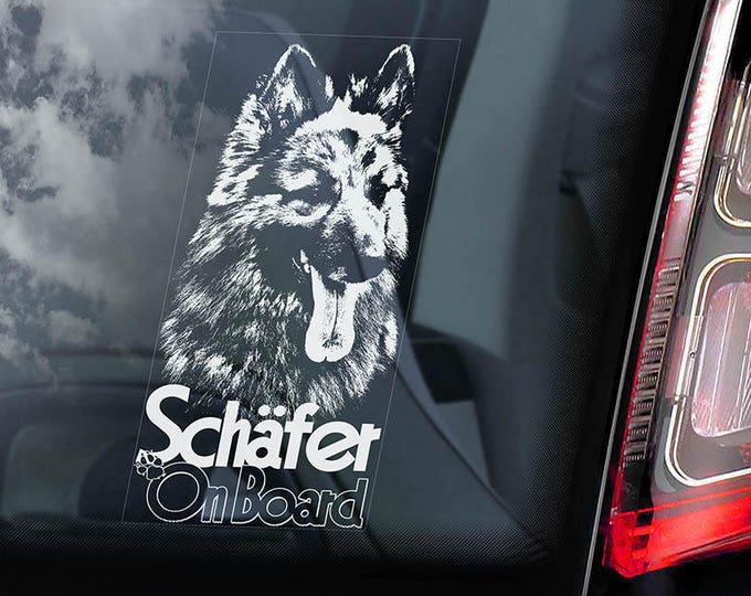 Schäfer on Board - Car Window Sticker - Long Haired German Shepherd Alsatian K9 Dog Decal - V01