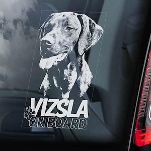 Vizsla on Board - Car Window Sticker - Magyar Hungarian Pointer Dog Sign Decal - V02