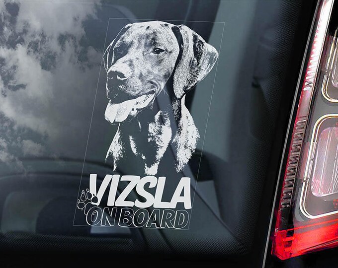 Vizsla on Board - Car Window Sticker - Magyar Hungarian Pointer Dog Sign Decal - V02