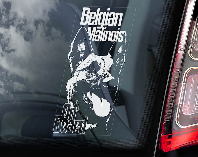 Malinois on Board - Car Window Sticker - Belgian Mechelse Herder Security K9 Dog Sign Decal  -V06
