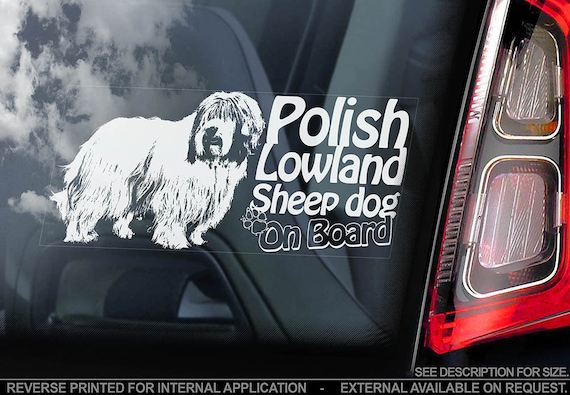 Polish Lowland Sheepdog on Board - Car Window Sticker - Polski Owczarek Nizinny Dog Sign Decal - V01