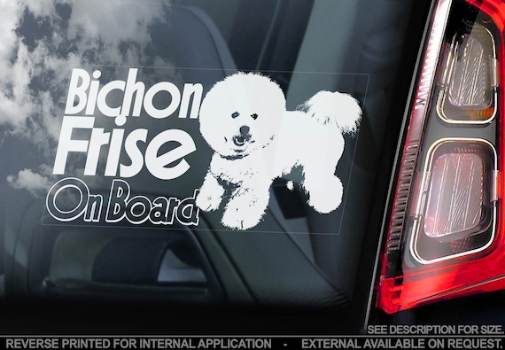 Bichon Frise on Board - Car Window Sticker - Havanese Dog Sign Decal Art Gift - V02