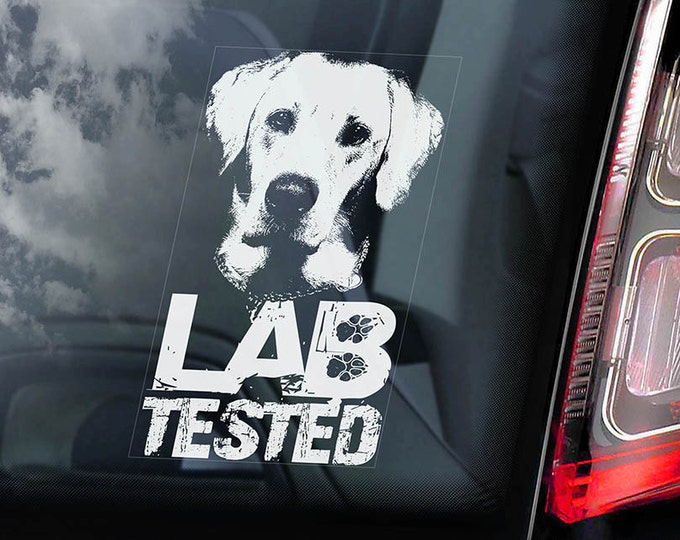 Lab Tested - Car Window Sticker - Labrador Retriever on Board Dog Sign Decal  -V01