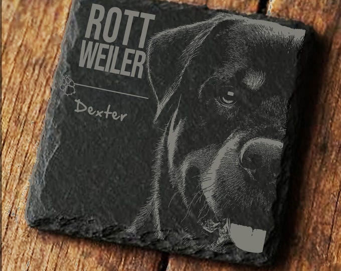 ROTTWEILER Coaster, Custom Personalized Pet Dog New Home Owner Slate Coaster Gift -C11