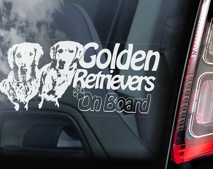 Golden Retrievers on Board - Car Window Sticker - Retriever Guide Dog Sign Dogs Decal -V03