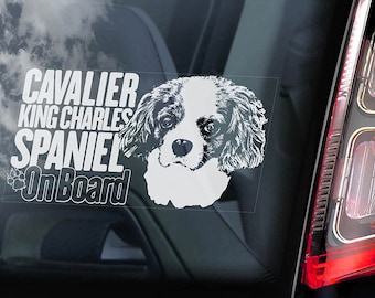 Cavalier King Charles Spaniel - Auto Fenster Aufkleber - Hund an Bord Zeichen Abziehbild - V06