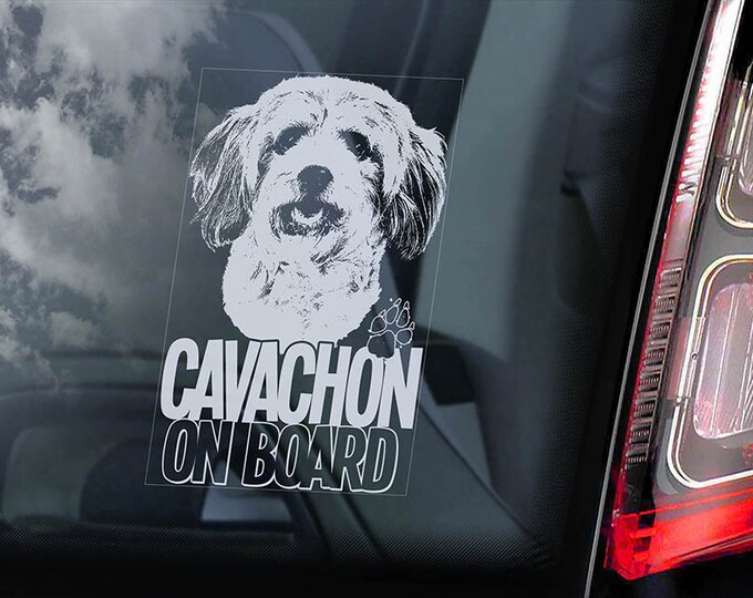 Cavachon on Board - Car Window Sticker -  King Charles Spaniel Bichon Dog Sign Decal - V01