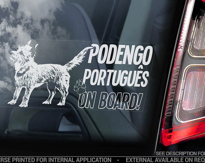 Podengo Portugues on Board - Car Window Sticker - Portuguese Warren Hound Dog Sign Decal - V01