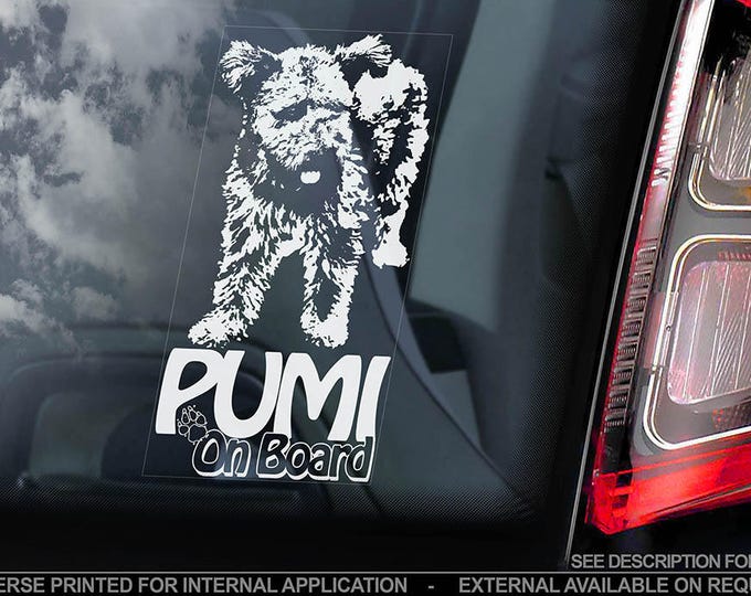 Pumi on Board - Car Window Sticker - Hungarian Herding Terrier Dog Sign Decal - V01