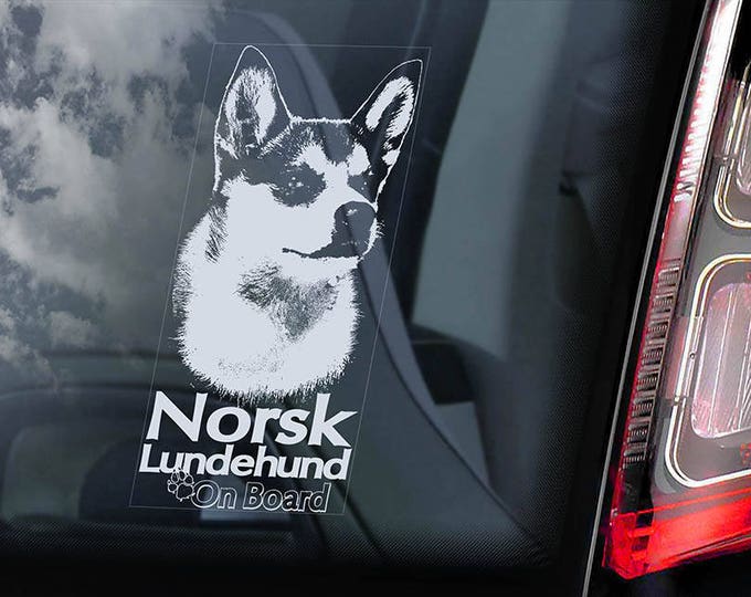 Norsk Lundehund on Board - Car Window Sticker -  Norwegian Puffin Dog Sign Decal - V02