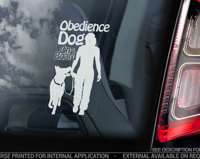 Obedience Dog on Board - Car Window Sticker - German Shepherd GSD Training Sign Decal - V02