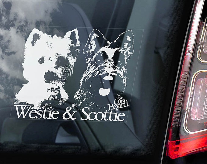 Westie & Scottie Car Window Sticker - Scotty Dog Sign West Highland White Terrier Decal - V01