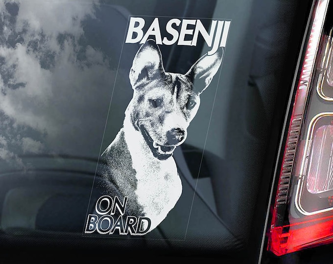Basenji on Board - Car Window Sticker - Ango Angari African Bush Dog Sign Decal - V01