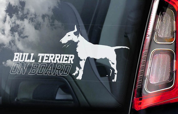 Bull Terrier on Board - Car Window Sticker -  English Bully Dog Sign Decal -V02