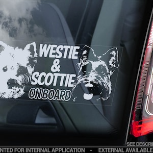 Westie & Scottie on Board - Car Window Sticker - Scotty Sign West Highland White Terrier Decal - V02