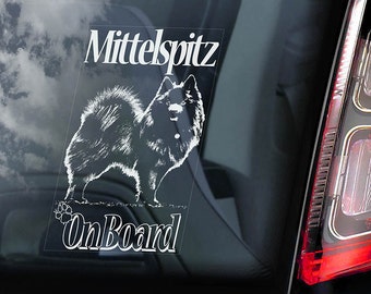 Mittelspitz a bordo - Adesivo para janela de carro - Decalque alemão Mittel Spitz Deutscher Dog Sign - V01