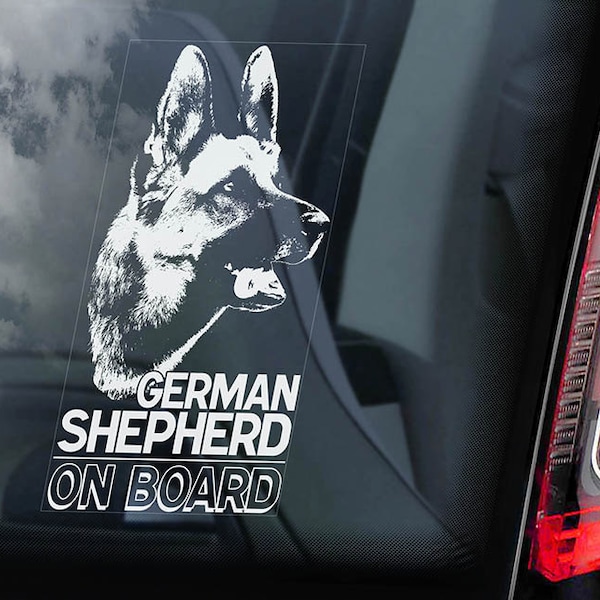 German Shepherd on Board - Car Window Sticker - Alsatian Dog GSD Sign - Decal -V01