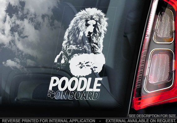 Poodle on Board - Car Window Sticker - Caniche Pudelhund Standard Dog Sign Decal - V04