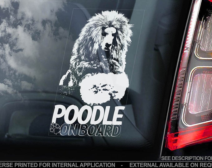 Poodle on Board - Car Window Sticker - Caniche Pudelhund Standard Dog Sign Decal - V04