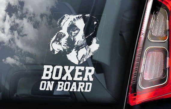 Boxer on Board - Car Window Sticker - Deutscher German Beware of the Dog Sign Decal  -V01